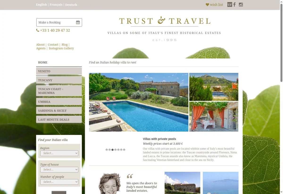 Trust & Travel website screenshot
