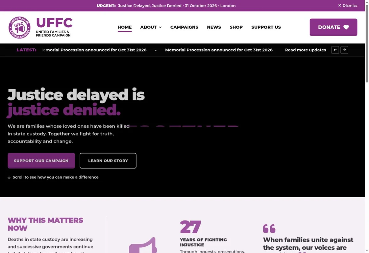 United Families & Friends Campaign website screenshot